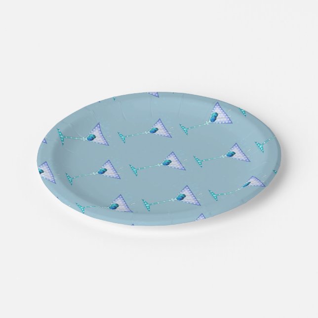 PAPER PLATES, BLUE MARTINI DESIGN PLATE (Angled)