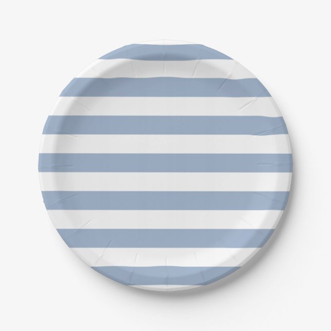 Paper Plates, Blue & White Stripe Birthday Paper Plate (Front)