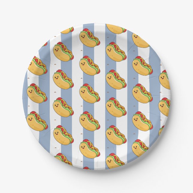 Paper Plates, Blue & White Stripe Hotdogs  Paper Plate (Front)