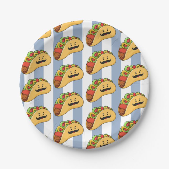 Paper Plates, Blue & White Stripe Tacos Plate (Front)
