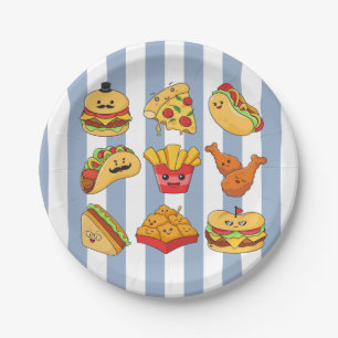 Paper Plates, Blue & White Tacos Stripe Birthday Paper Plate