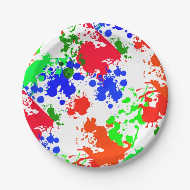 Paper Plates Bright Neon Paint Splatter Pattern (Front)