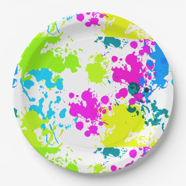 Paper Plates Bright Neon Paint Splatter Pattern (Front)