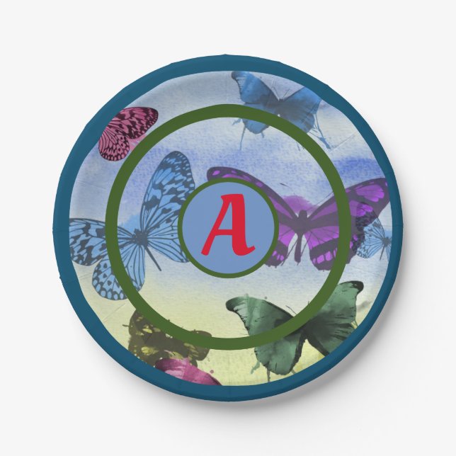Paper Plates BUTTERFLIES & CUSTOM INITIAL (Front)