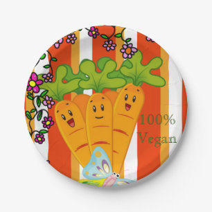 Paper Plates, Carrots Orange Stripe 100% Vegan Paper Plate