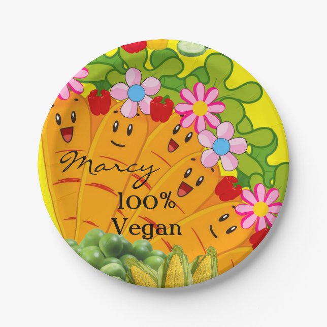 Paper Plates, Carrots Peas 100% Vegan Paper Plate (Front)