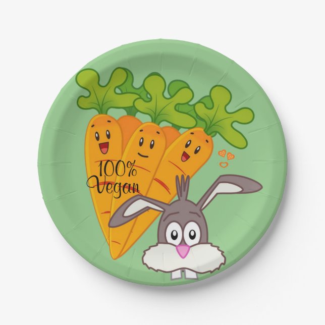 Paper Plates, Carrots Rabbit 100% Vegan Plate (Front)