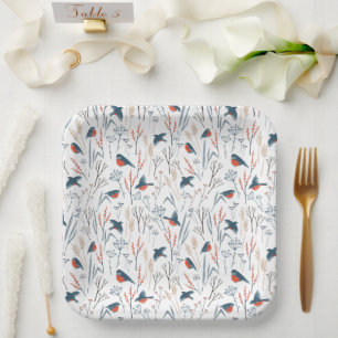Paper Plates - Christmas Winter Bird Pattern