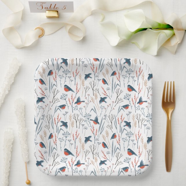 Paper Plates - Christmas Winter Bird Pattern (Wedding)