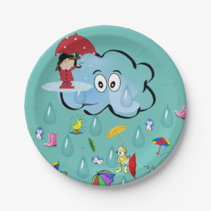 Paper Plates, Clouds Penguin Red Umbrella Paper Plate