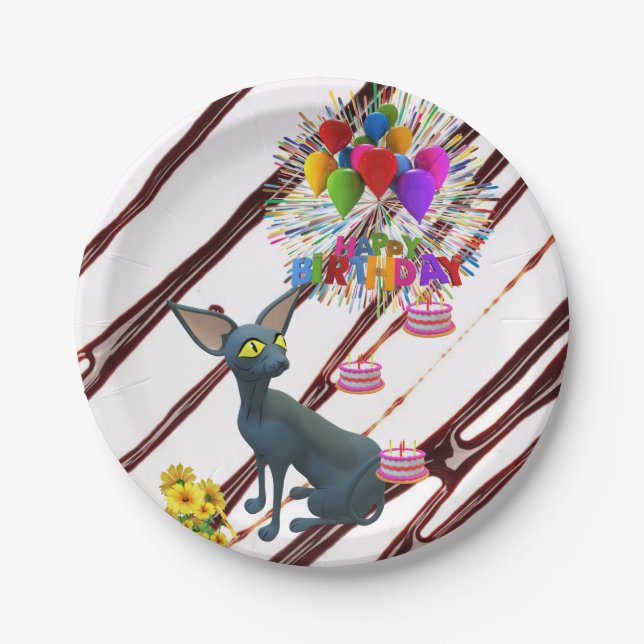 Paper Plates,  Fudge Happy Birthday Cats  Plate (Front)