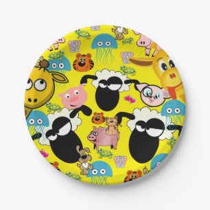 Paper Plates, Giraffe Pigs Elephant Cats Dogs Plate