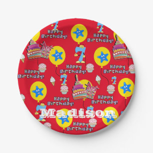 Paper Plates, Happy 7th Birthday #7 Balloons Paper Plate