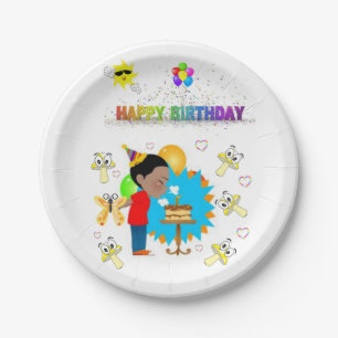 Paper Plates, Happy Birthday African Boy Mushrooms Plate