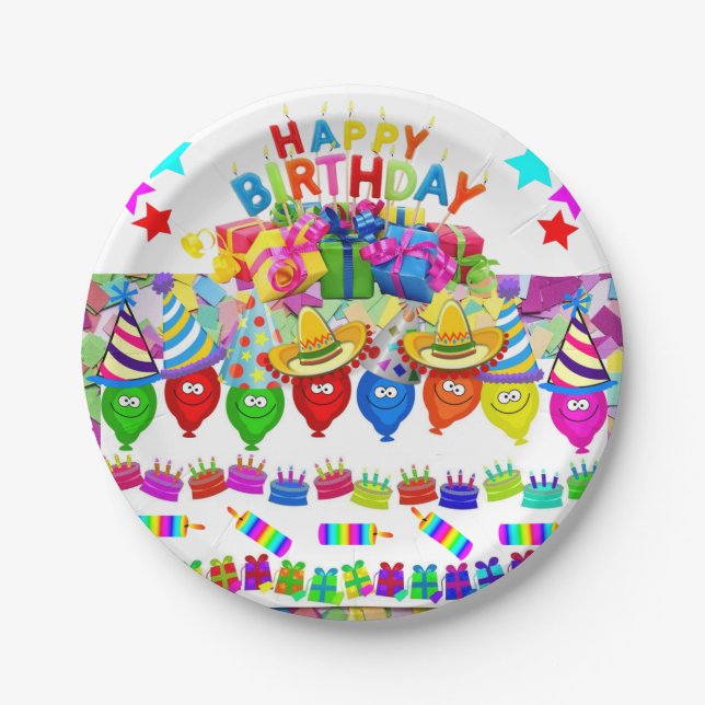 Paper Plates, Happy Birthday Balloons Plate (Front)