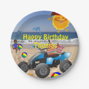 Paper Plates, Happy Birthday Beach Bum African Boy Plate
