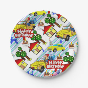 Paper Plates, Happy Birthday Cars Boys Paper Plate
