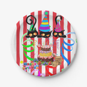 Paper Plates, Happy Birthday Confetti Cats Cake  Plate