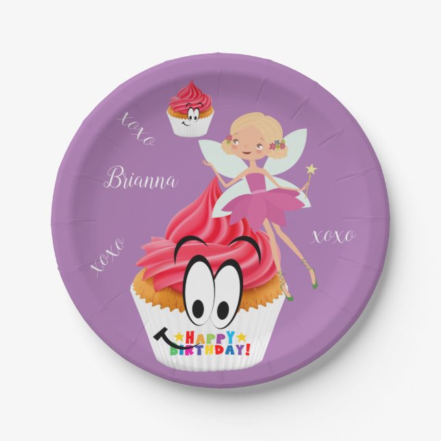 Paper Plates, Happy Birthday Cupcake Fairy Plate (Front)