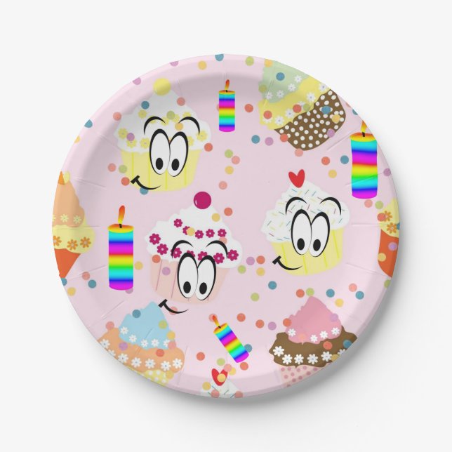 Paper Plates, Happy Birthday Cupcake Plate (Front)
