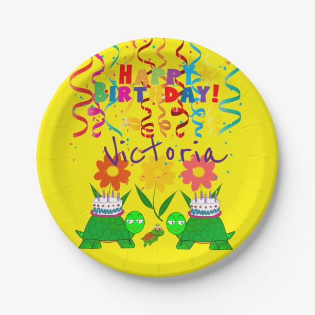Paper Plates, Happy Birthday Green Turtles Plate (Front)