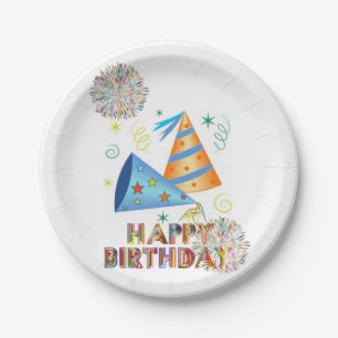Paper Plates, Happy Birthday Hats Paper Plate