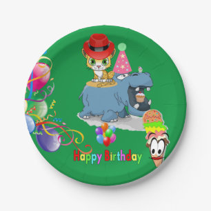 Paper Plates, Happy Birthday Hippopotamus Kitten Paper Plate