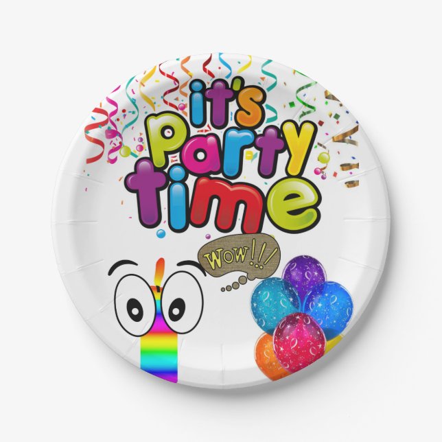 Paper Plates, Happy Birthday It's Party Time Plate (Front)