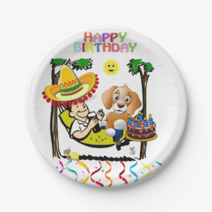 Paper Plates, Happy Birthday Man Dog Confetti Paper Plate