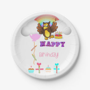 Paper Plates, Happy Birthday Owl Rainbow Paper Plate