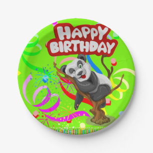 Paper Plates, Happy Birthday Panda Bear Confetti Paper Plate