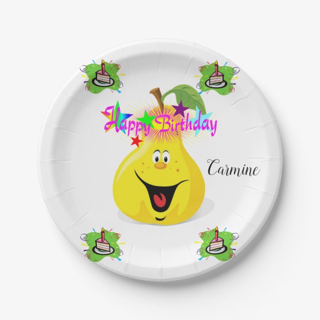 Paper Plates, Happy Birthday Pear Cake Plate (Front)