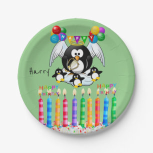 Paper Plates, Happy Birthday Penguin Candles Paper Plate