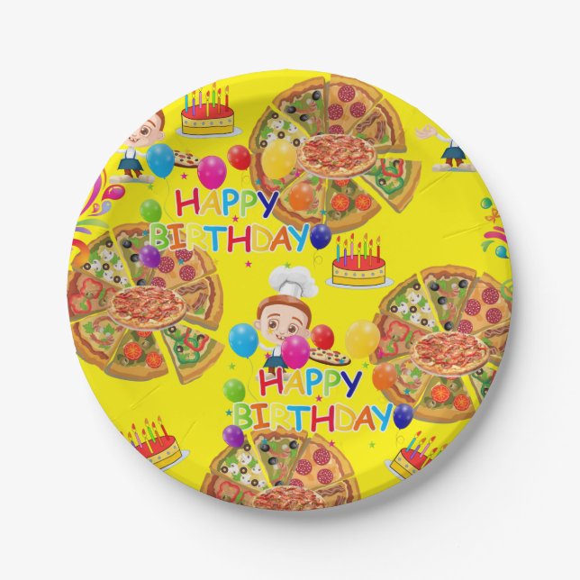 Paper Plates, Happy Birthday Pizza Party Paper Plate (Front)