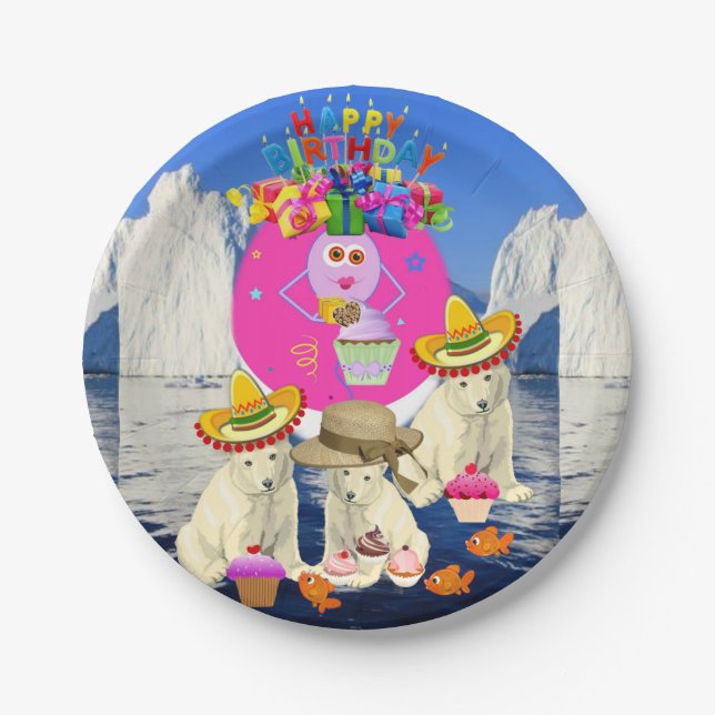 Paper Plates, Happy Birthday Polar Bear Paper Plate (Front)