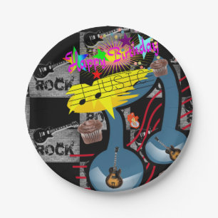 Paper Plates, Happy Birthday Rock Music Guitar Paper Plate