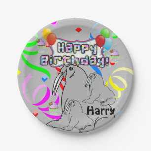 Paper Plates, Happy Birthday Seal BalloonsConfetti Paper Plate