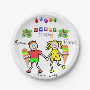 Paper Plates, Happy Birthday Twins Paper Plate