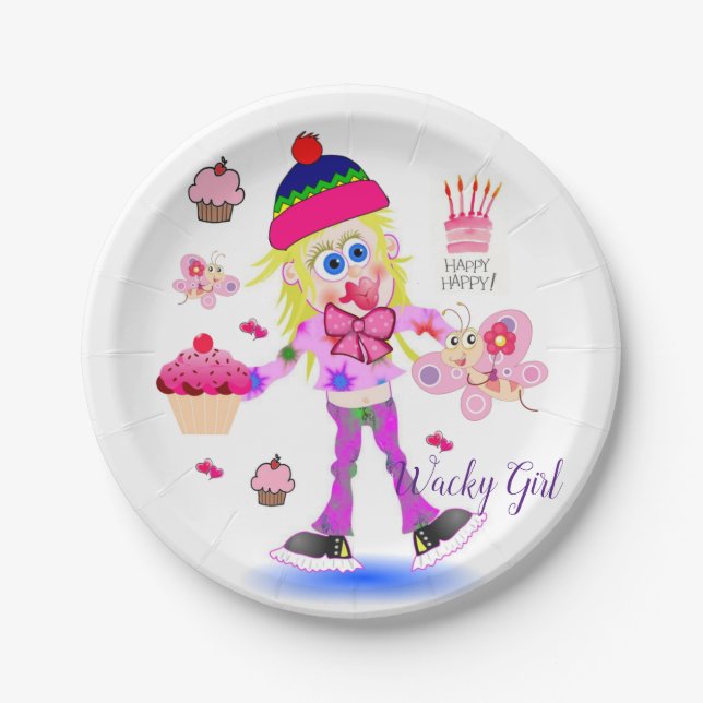 Paper Plates, Happy Birthday Wacky Girl Pink Plate (Front)