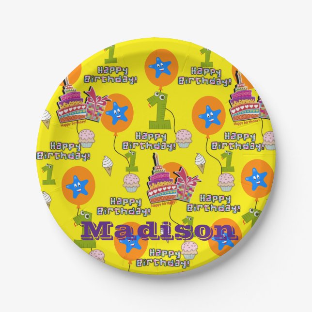 Paper Plates, Happy First Birthday #1 Balloons Plate (Front)
