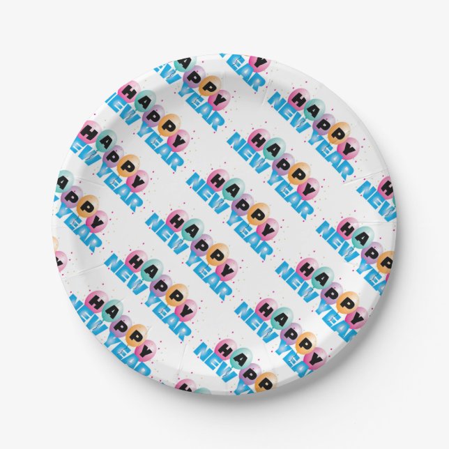 Paper Plates/Happy New Year Balloons Plate (Front)
