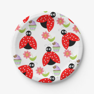 Paper Plates, Ladybug Cupcake Floral Flowers Paper Plate