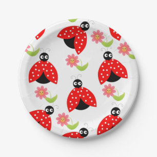 Paper Plates, Ladybug Floral Flowers Paper Plate
