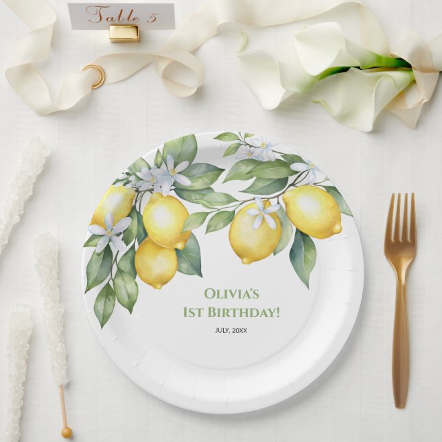 Paper Plates Lemon citrus 1st birthday.  (Wedding)