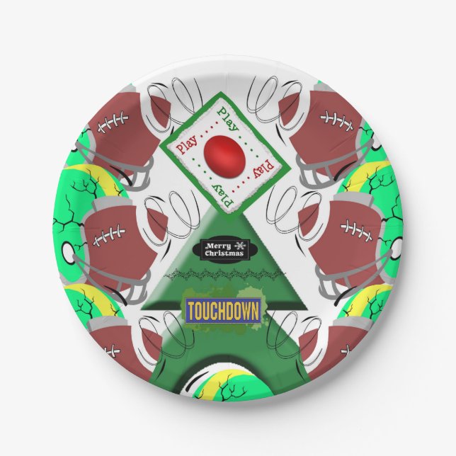 Paper Plates, Merry Christmas Football  Plate (Front)