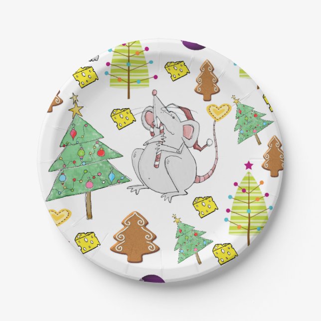  Paper Plates, Merry Christmas Mouse Cheese Paper Plate (Front)