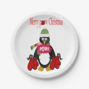 Paper Plates, Merry Christmas Penguin Boxing Paper Plate