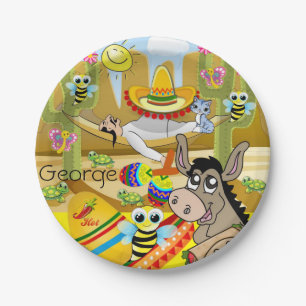 Paper Plates, Mexican Man Donkey Sun Bee Turtle Plate