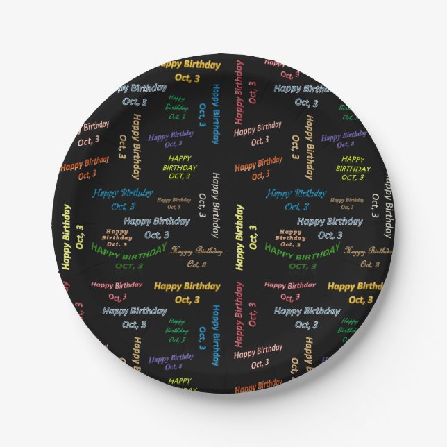 Paper Plates October, 3 Birthday (Front)