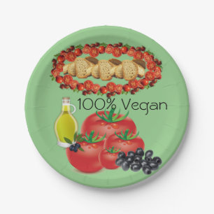 Paper Plates, Olives Olive Oil, Tomato, 100% Vegan Plate